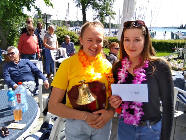 Gewinner der 1. Clubregatta 2019: Nele Wettstein und Maria A. mit ihrem 420er - Photo © T. Engel / SC Gothia